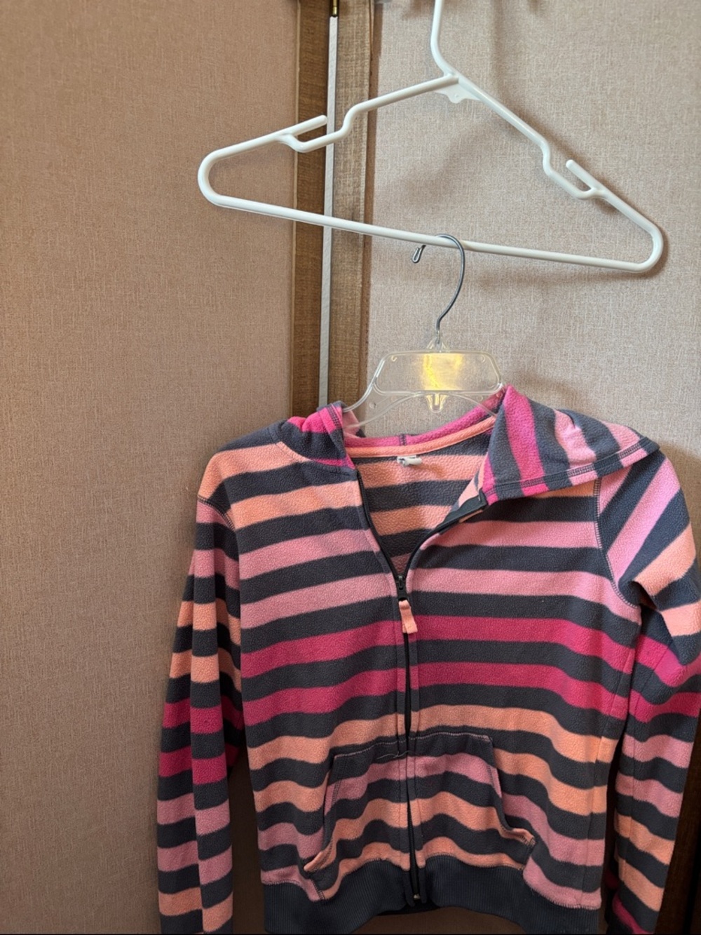 Girls Old Navy Pink, Coral and Gray Striped Terry Hoodie XL 14